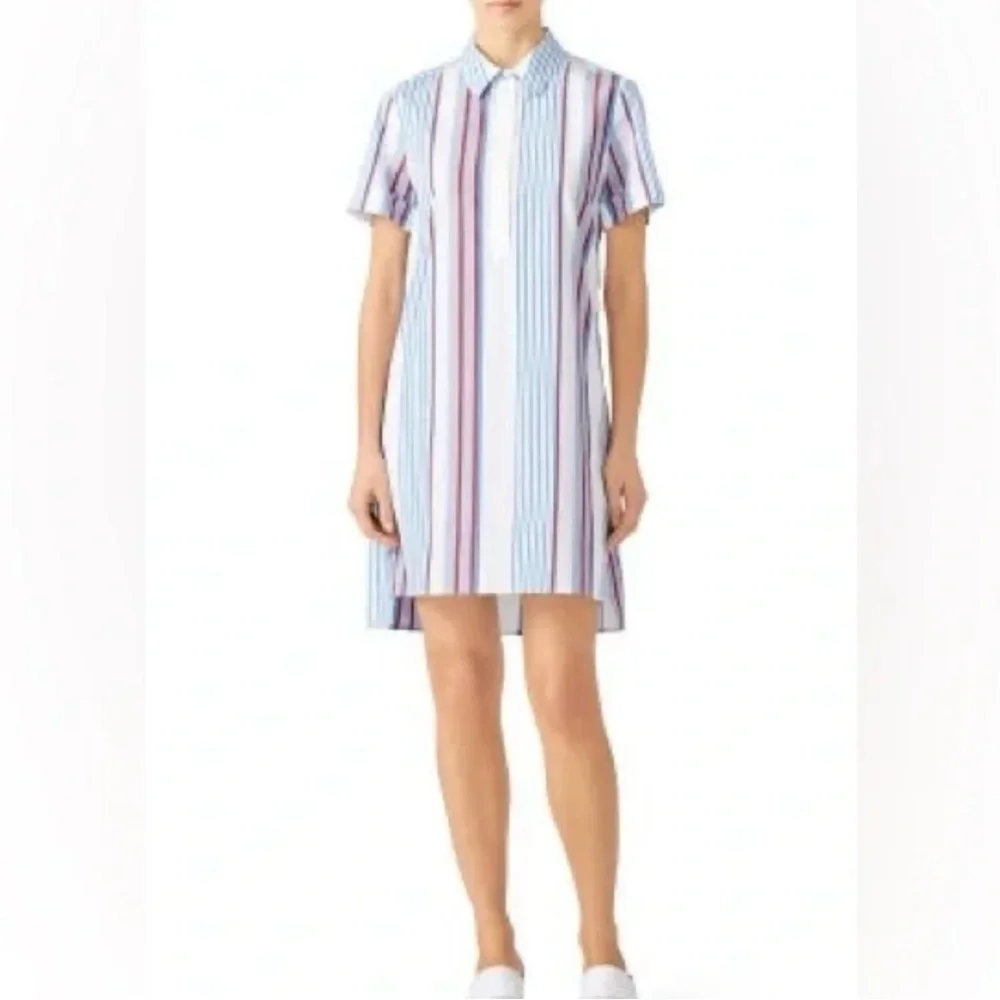 J Crew white blue striped cotton shirt dress